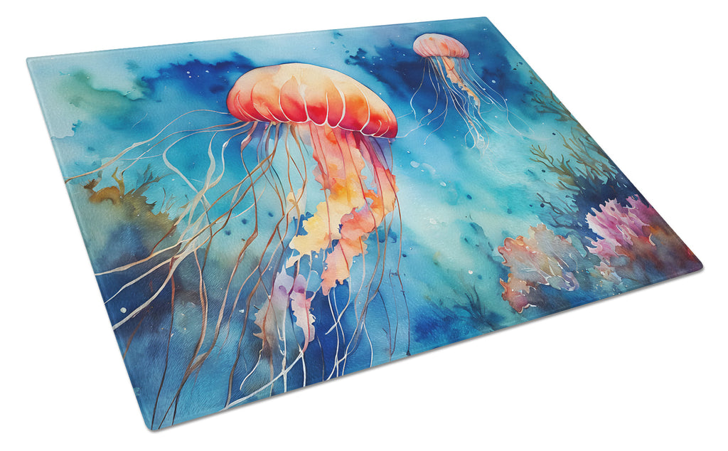 Jellyfish Cutting Board Tempered Glass Kitchen Cutting Surface, Heat Resistant Chopping, Non-Slip Feet, Food Prep & Serving