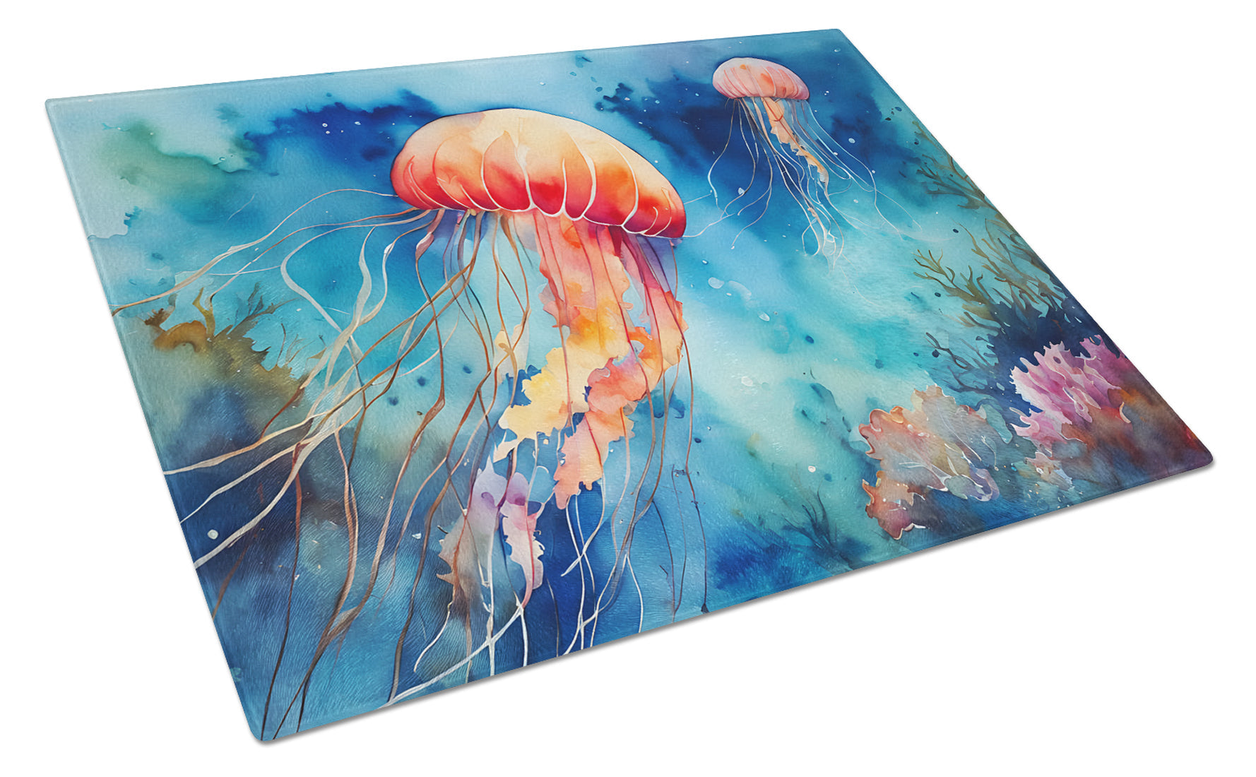 Jellyfish Cutting Board Tempered Glass Kitchen Cutting Surface, Heat Resistant Chopping, Non-Slip Feet, Food Prep & Serving
