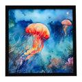 Jellyfish Framed Metal Print Bathroom, Kitchen, Office, Home Decor Wall Art Ready to Hang, Square, 8X8