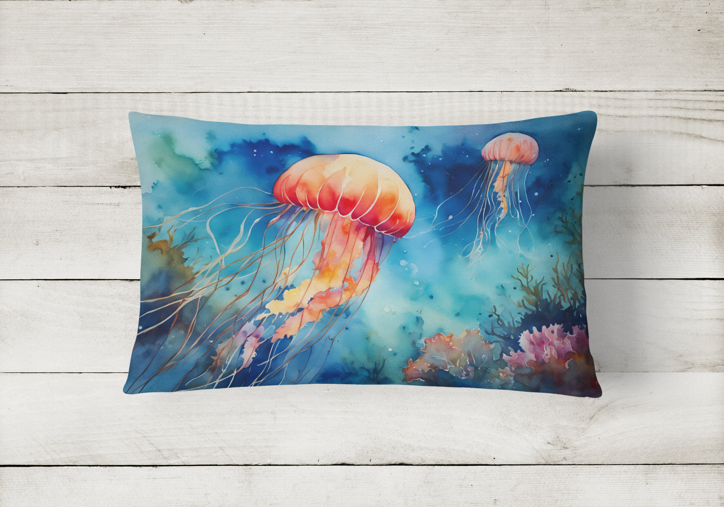 Jellyfish Decorative Throw Pillow 12x16 Indoor Outdoor Accent Cushion, Fabric Cover with Insert for Sofa, Bed, Porch & Living Room