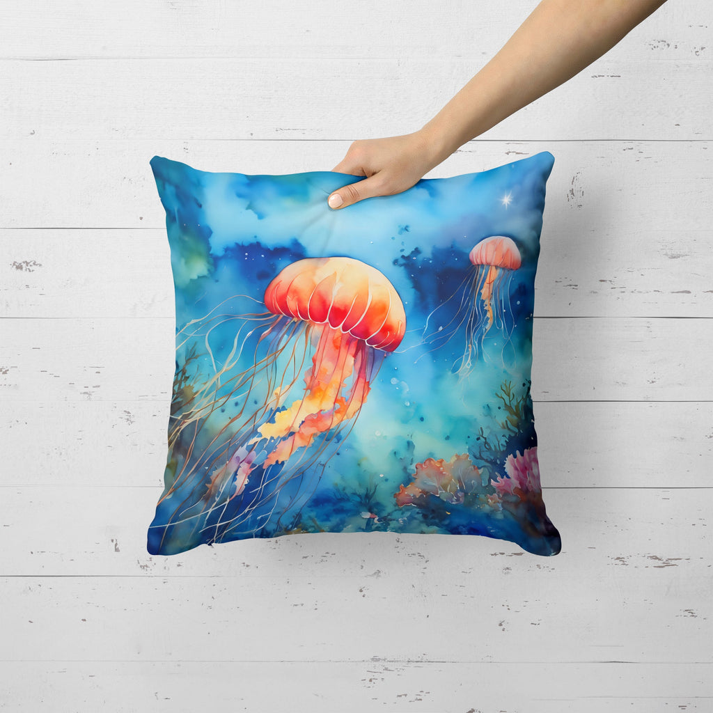 Jellyfish Decorative Throw Pillow 18x18 Indoor Outdoor Accent Cushion, Fabric Cover with Insert for Sofa, Bed, Porch & Living Room