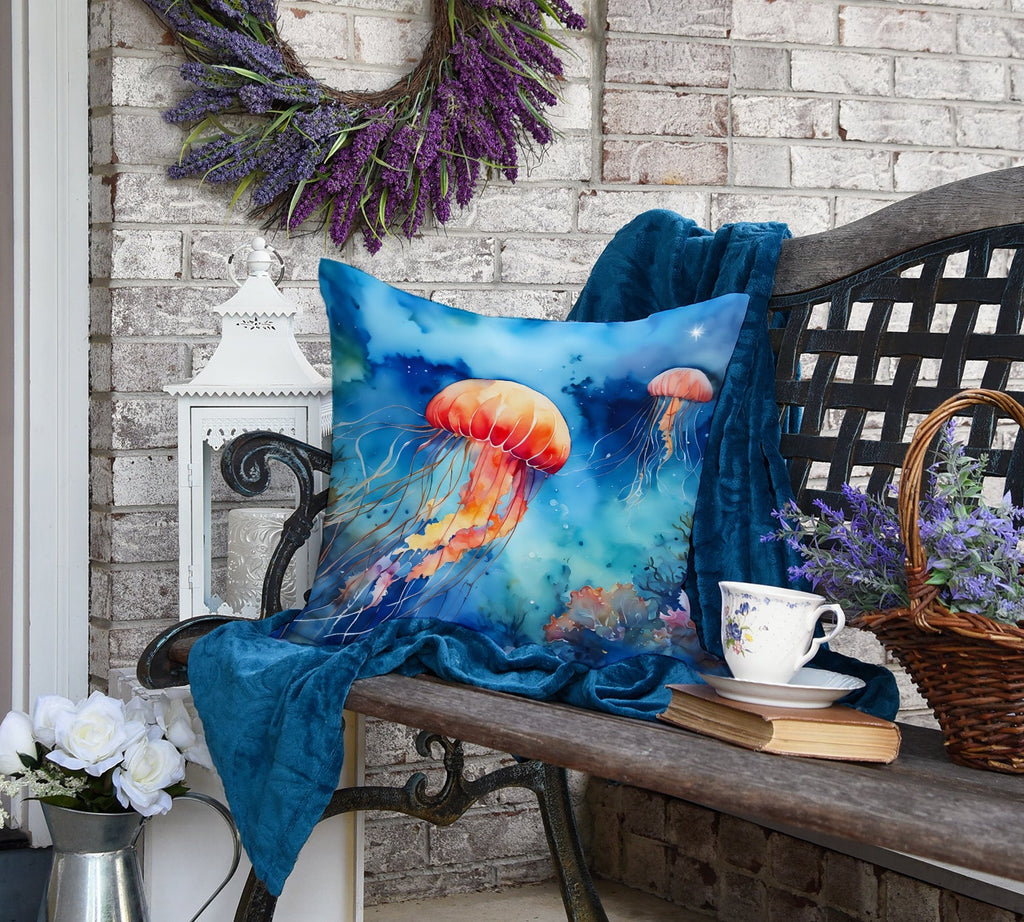 Jellyfish Decorative Throw Pillow 18x18 Indoor Outdoor Accent Cushion, Fabric Cover with Insert for Sofa, Bed, Porch & Living Room