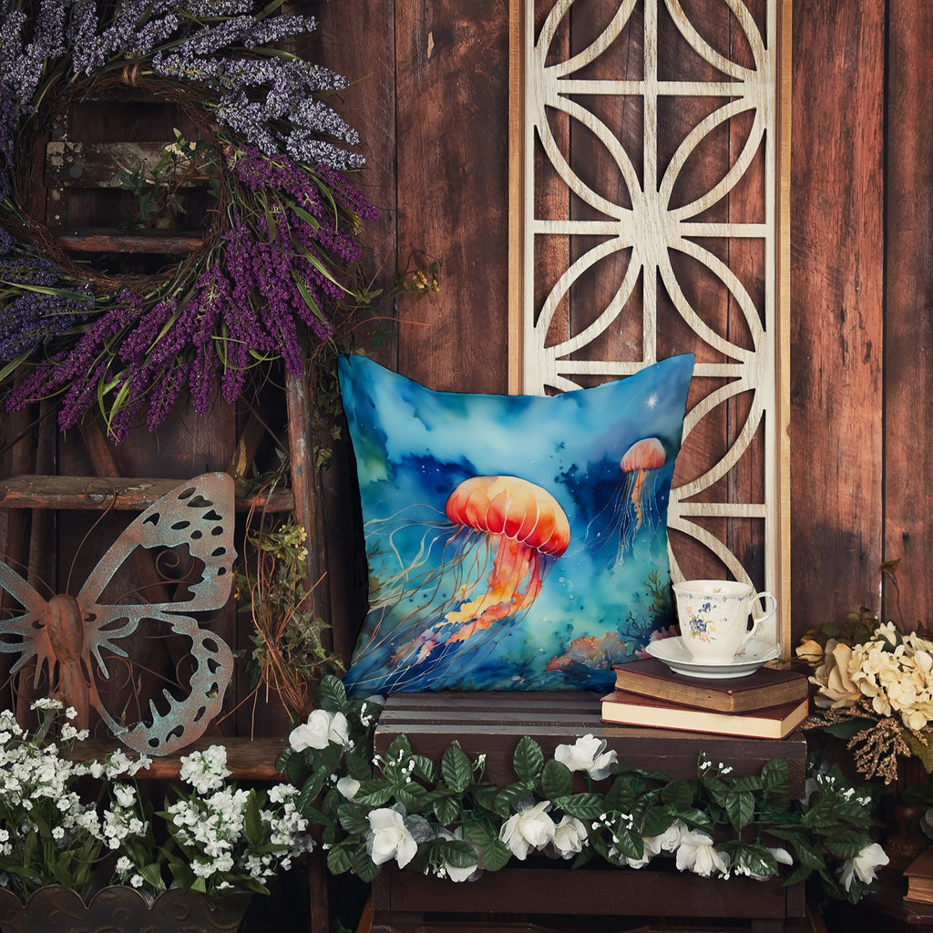 Jellyfish Decorative Throw Pillow 18x18 Indoor Outdoor Accent Cushion, Fabric Cover with Insert for Sofa, Bed, Porch & Living Room