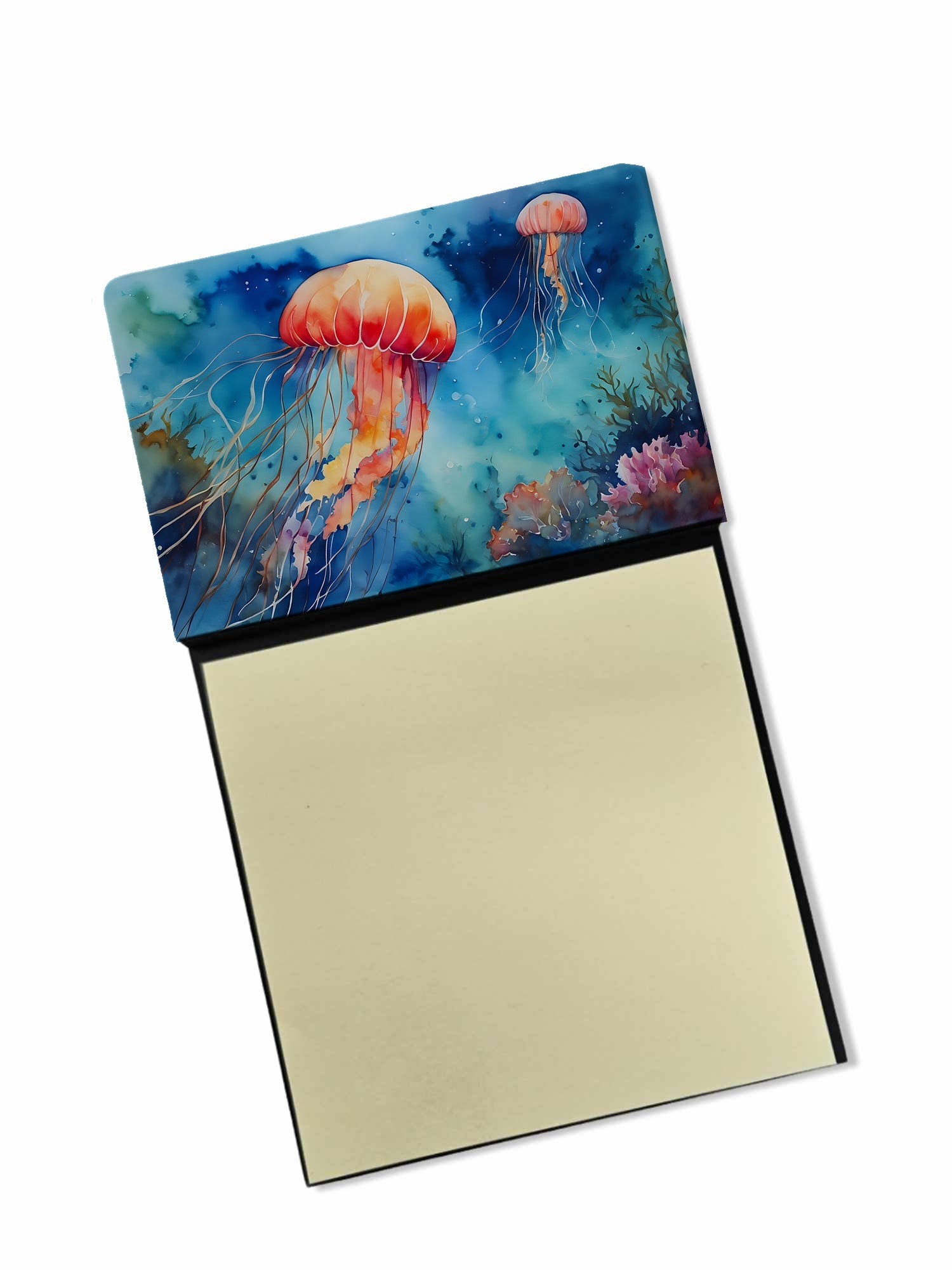 Jellyfish Watercolor Sticky Note Holder Refillable Dispenser Desk Accessory 3x3 Pad Gift