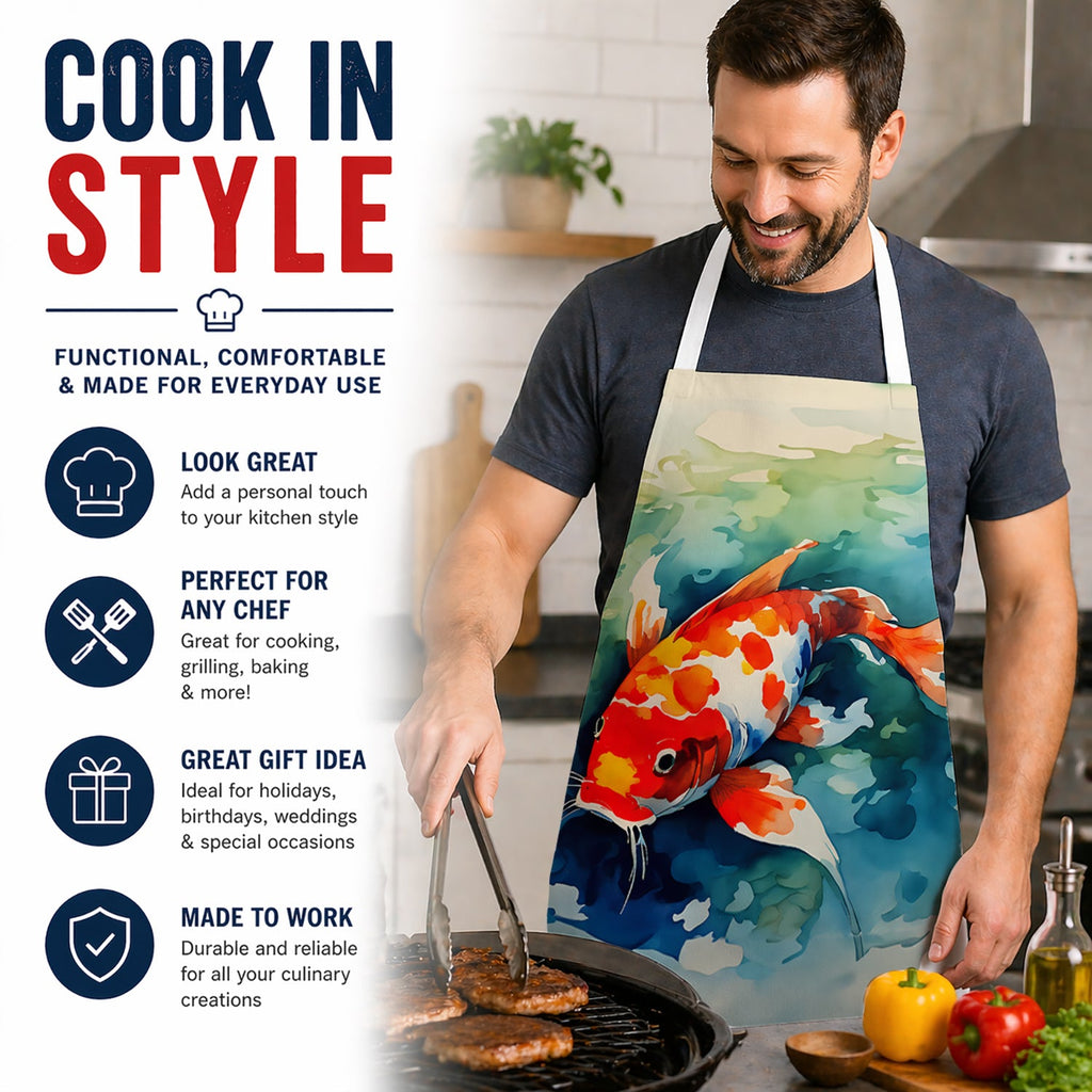 Koi Fish Apron Cooking Kitchen Server Baking Crafts Gardening for Adult Women Men, Unisex, Large, Multicolor