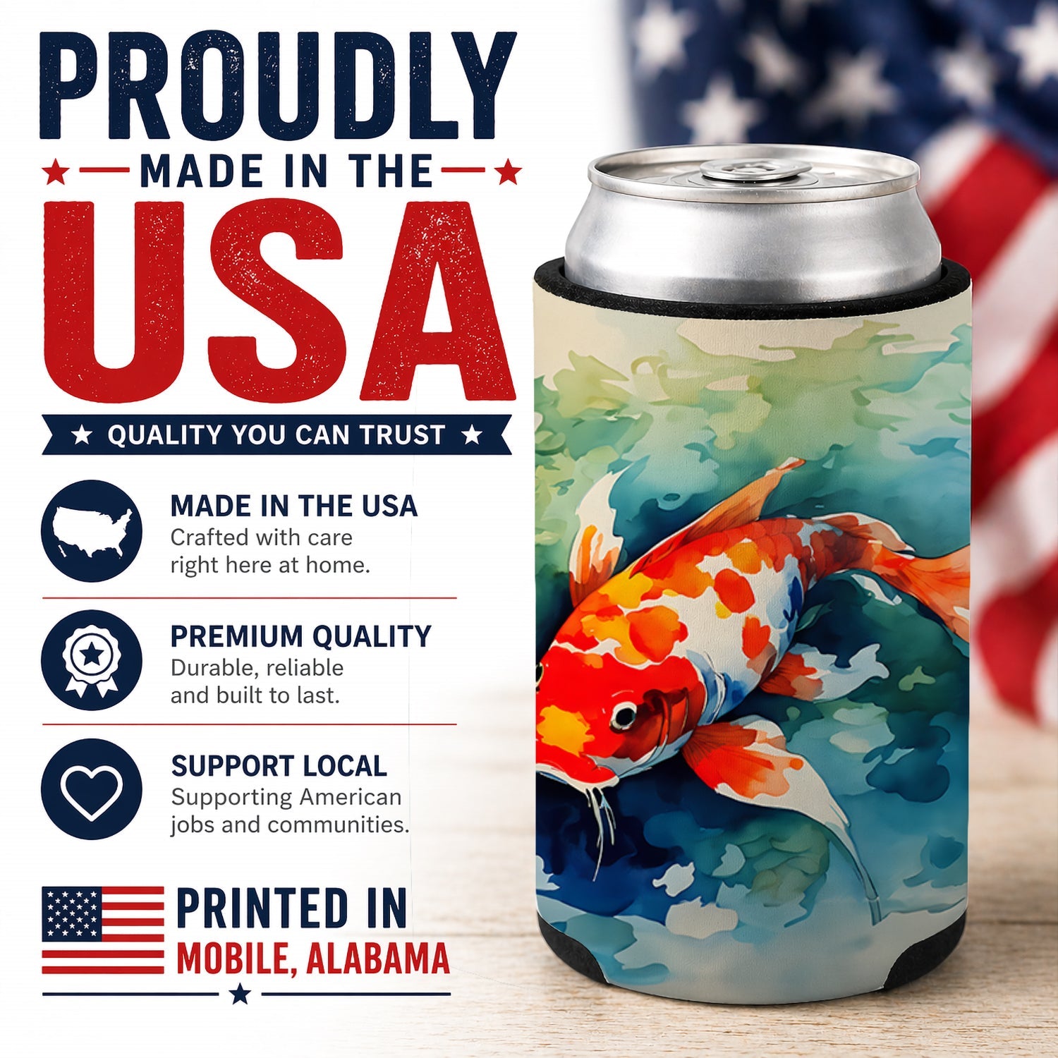Koi Fish Can or Bottle Hugger Cooler Sleeve for Standard 12 oz Cans, Insulated Foam Beer & Soda Can Hugger Reusable