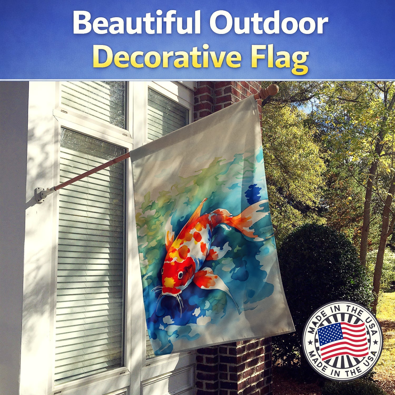 Koi Fish House Flag 28x40 Porch Sleeve Pole Decorative Outside Yard Banner Artwork Wall Hanging, Polyester