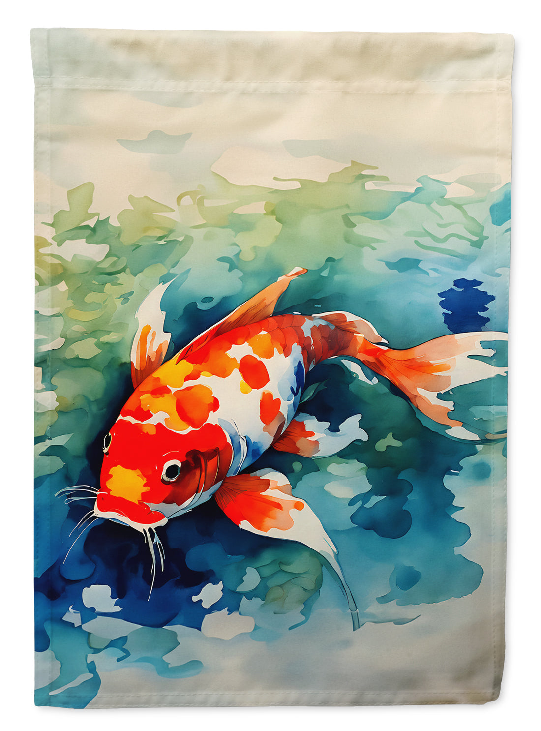 Koi Fish House Flag 28x40 Porch Sleeve Pole Decorative Outside Yard Banner Artwork Wall Hanging, Polyester