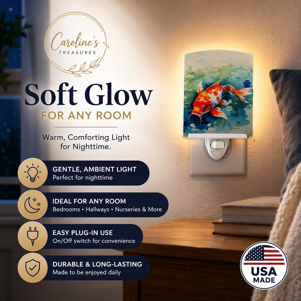Koi Fish Ceramic Night Light Compact, UL-Certified, Ideal for Bedroom, Bathroom, Nursery, Hallway, Kitchen, 6x4x3, Multicolor