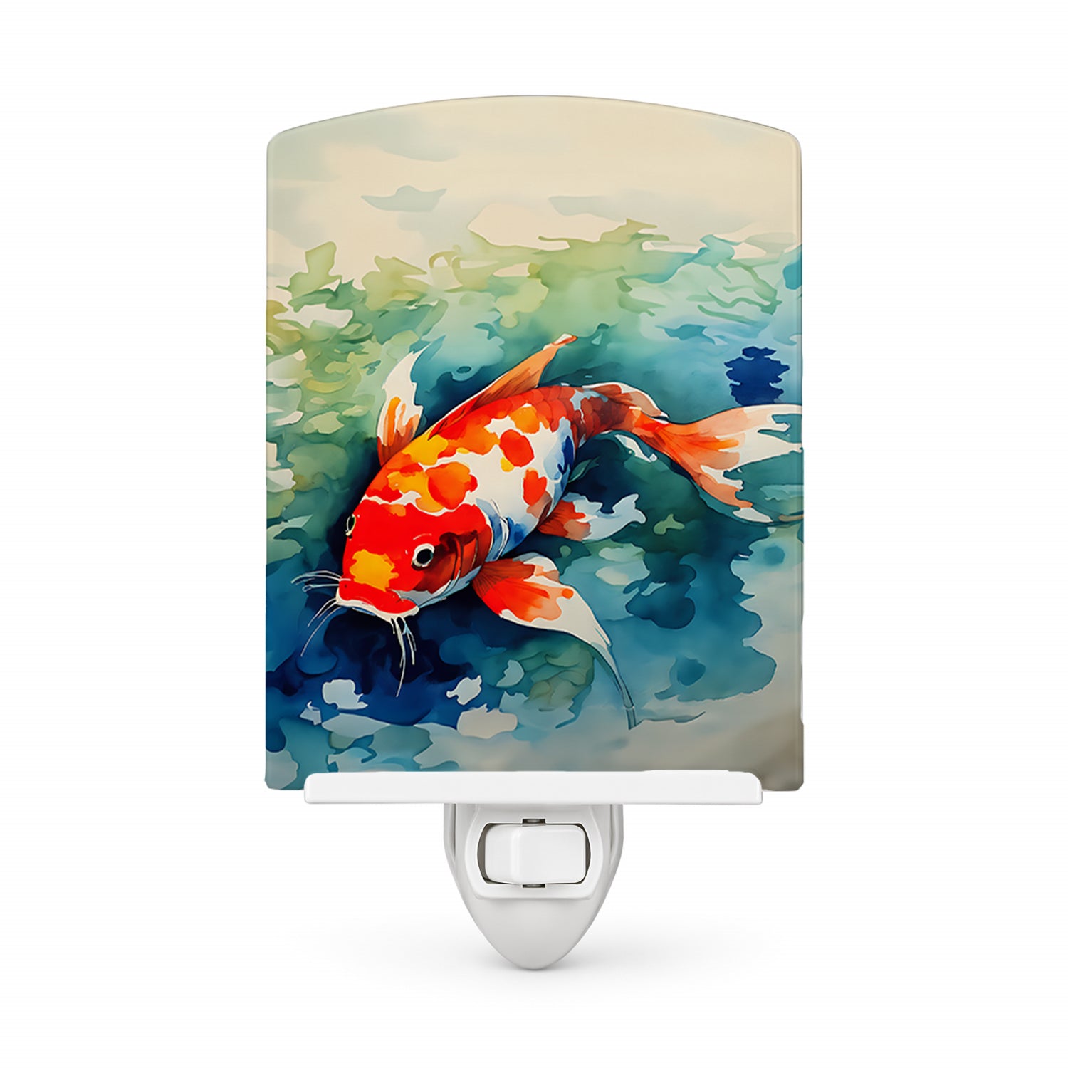 Koi Fish Ceramic Night Light Compact, UL-Certified, Ideal for Bedroom, Bathroom, Nursery, Hallway, Kitchen, 6x4x3, Multicolor