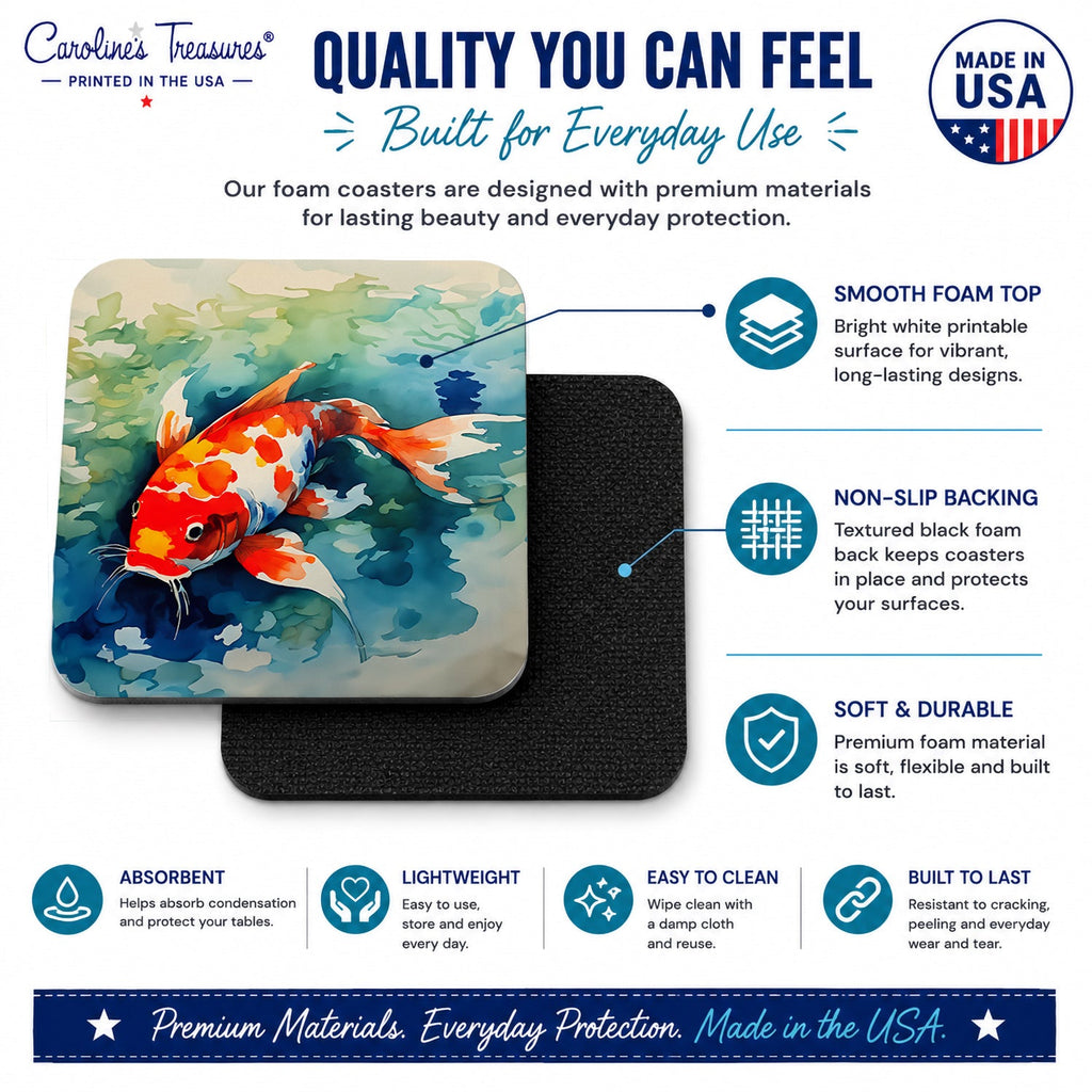 Koi Fish Foam Coasters Set of 4 Cup Coasters for Indoor Outdoor, Tabletop Protection, Anti Slip, Mouse pad Material