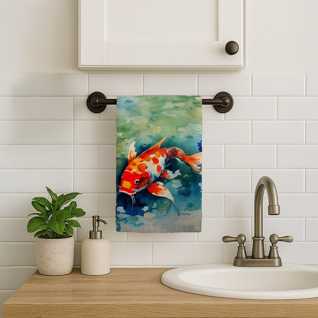 Koi Fish Kitchen Towel Velour Plush Front and Cotton Loop Back Machine Washable