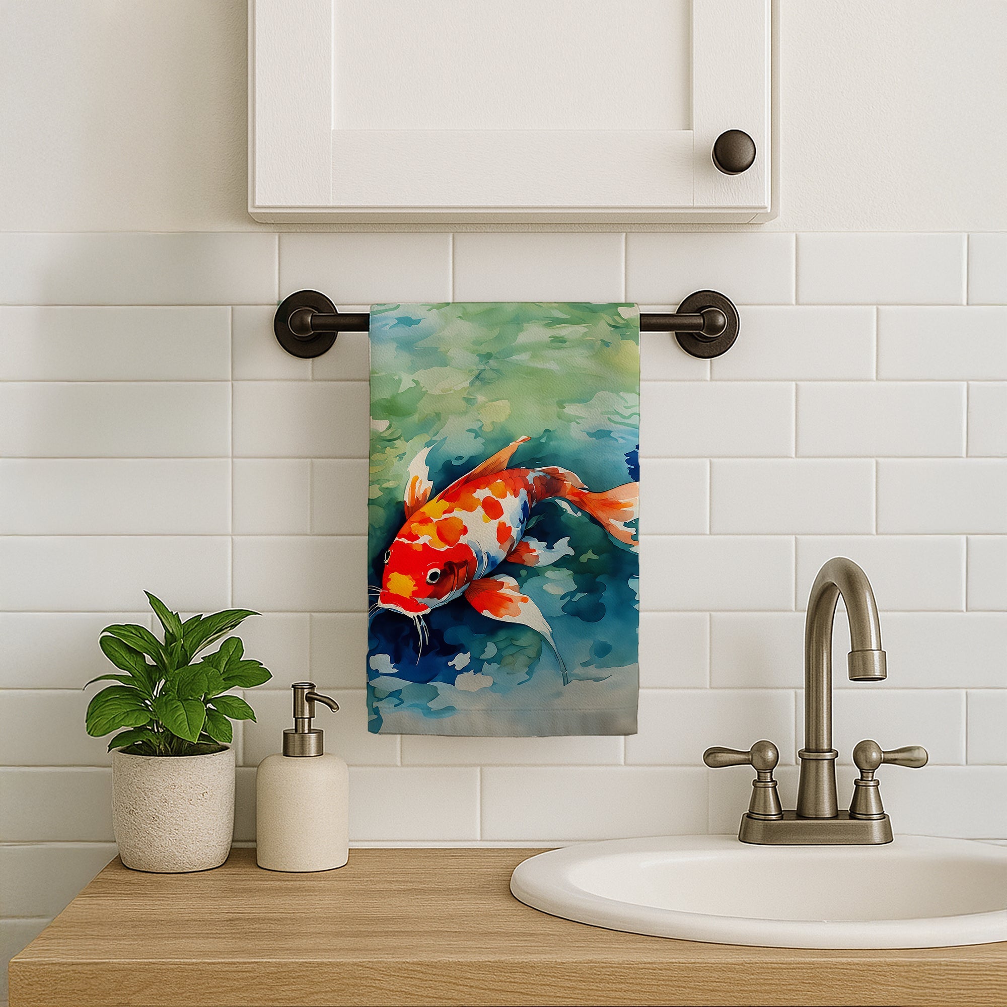 Koi Fish Kitchen Towel Velour Plush Front and Cotton Loop Back Machine Washable