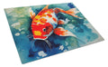 Koi Fish Cutting Board Tempered Glass Kitchen Cutting Surface, Heat Resistant Chopping, Non-Slip Feet, Food Prep & Serving