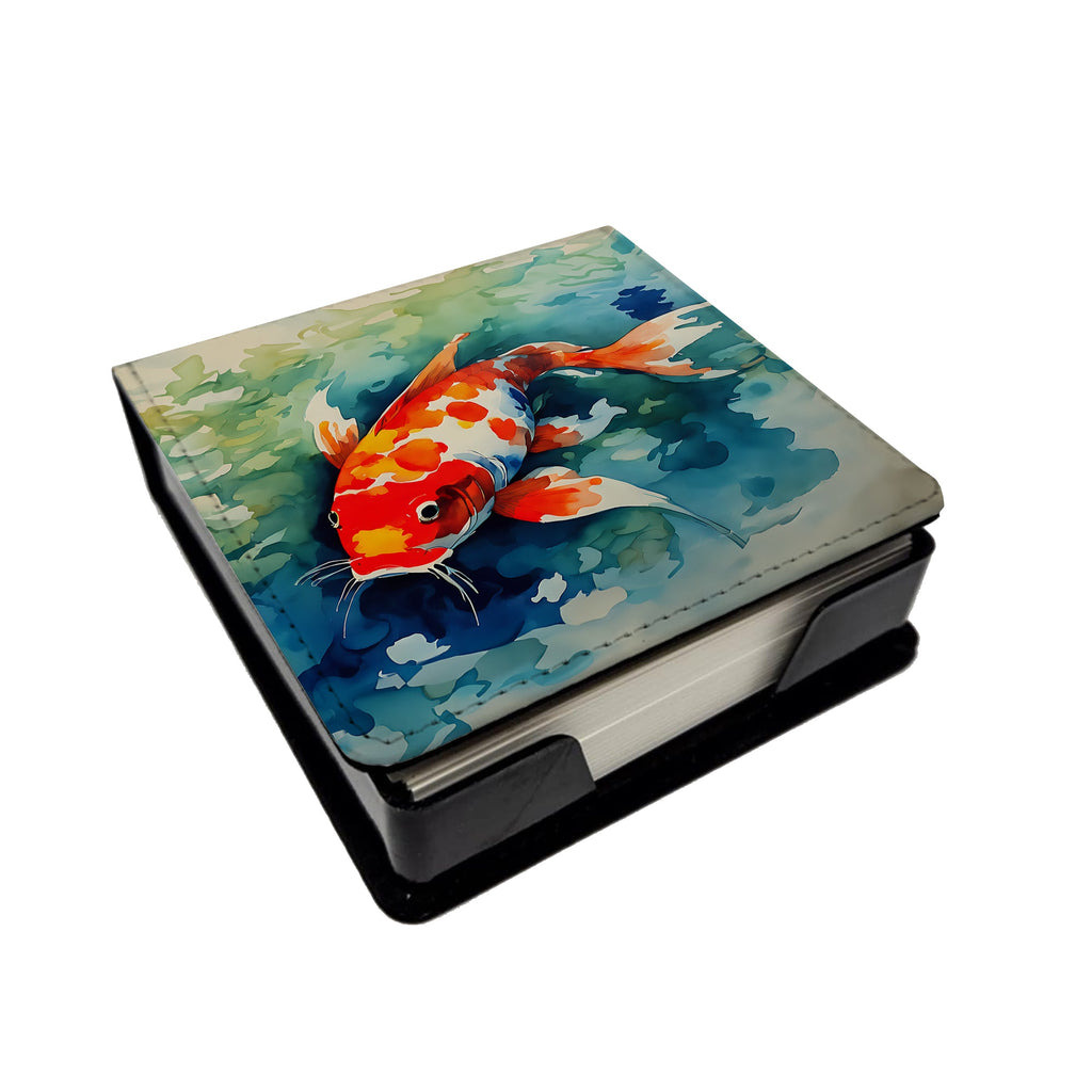 Koi Fish PU Leather Note Paper Holder with Artist-Designed Cover, Desk Accessory, Office Gift