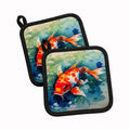 Koi Fish Pot Holder Set of 2 Heat Resistant Quilted Hot Pads 7.5 x 7.5 Inch, Insulated Kitchen Trivets for Cooking & Baking