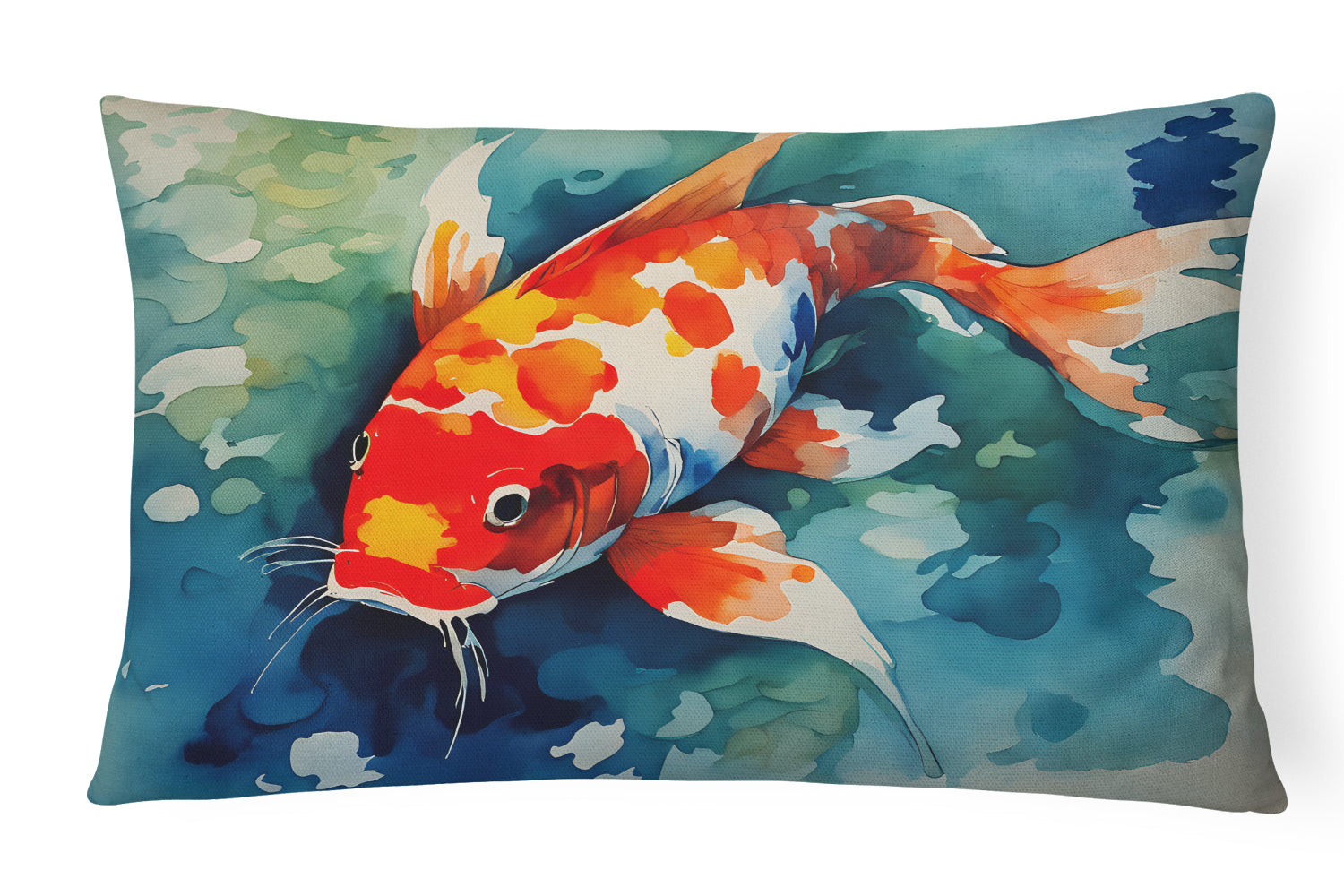 Koi Fish Decorative Throw Pillow 12x16 Indoor Outdoor Accent Cushion, Fabric Cover with Insert for Sofa, Bed, Porch & Living Room