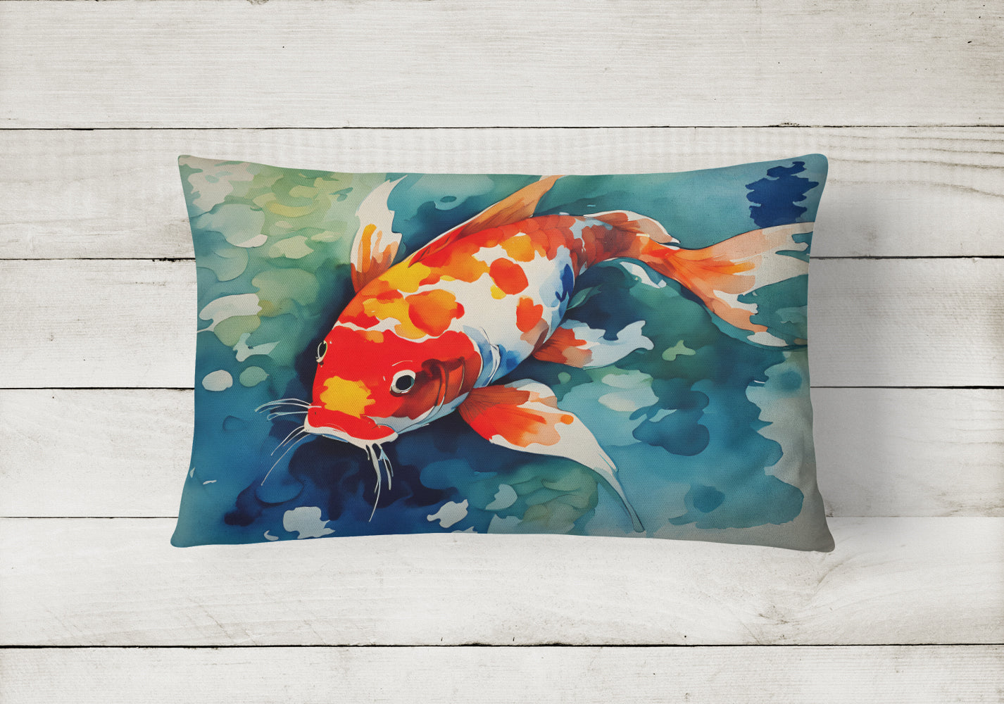 Koi Fish Decorative Throw Pillow 12x16 Indoor Outdoor Accent Cushion, Fabric Cover with Insert for Sofa, Bed, Porch & Living Room