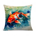 Koi Fish Decorative Throw Pillow 14x14 Indoor Outdoor Accent Cushion, Fabric Cover with Insert for Sofa, Bed, Porch & Living Room