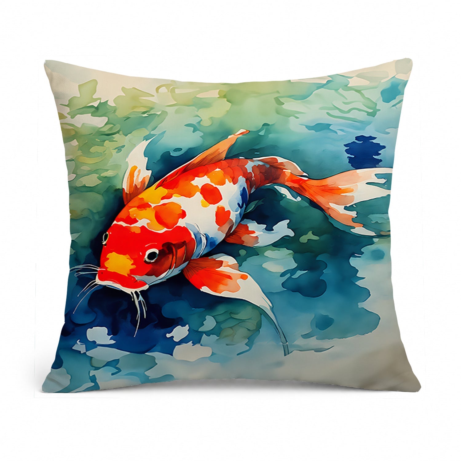 Koi Fish Decorative Throw Pillow 14x14 Indoor Outdoor Accent Cushion, Fabric Cover with Insert for Sofa, Bed, Porch & Living Room