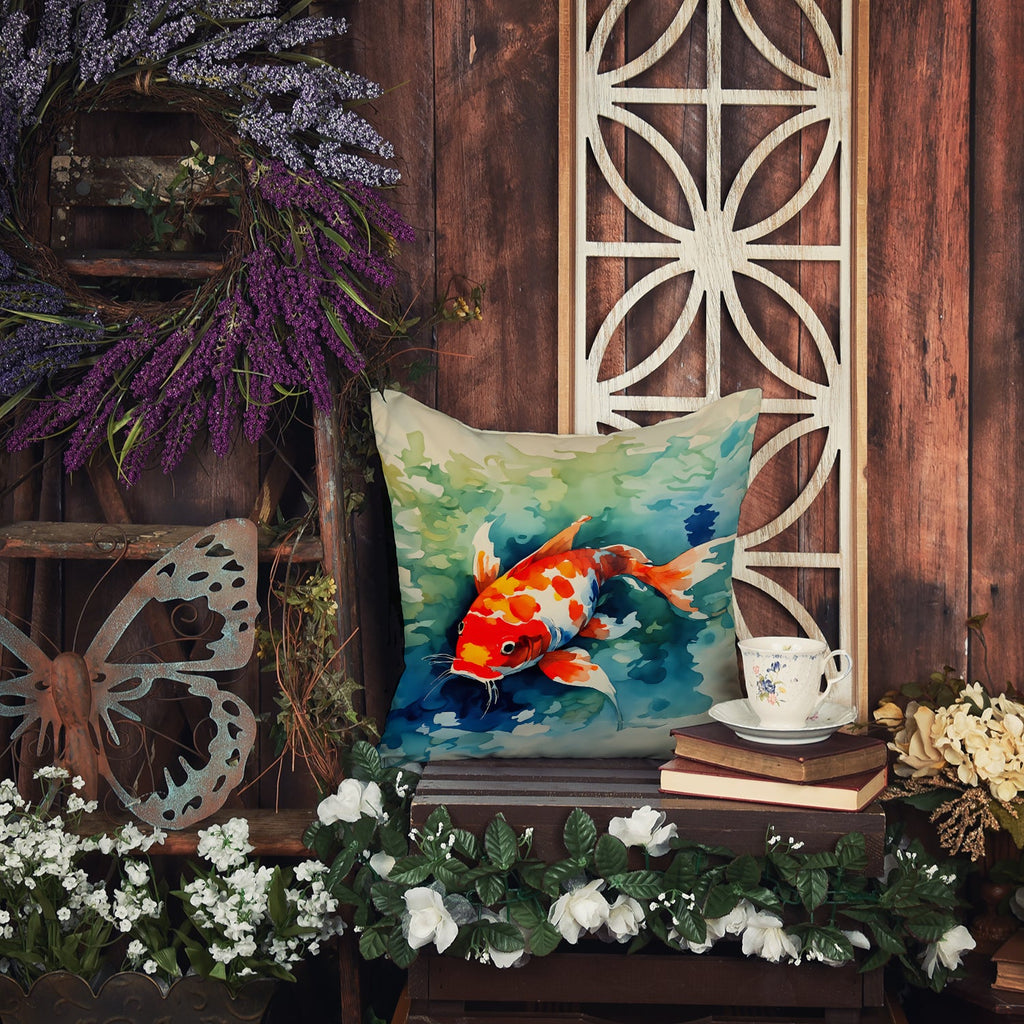 Koi Fish Decorative Throw Pillow 18x18 Indoor Outdoor Accent Cushion, Fabric Cover with Insert for Sofa, Bed, Porch & Living Room