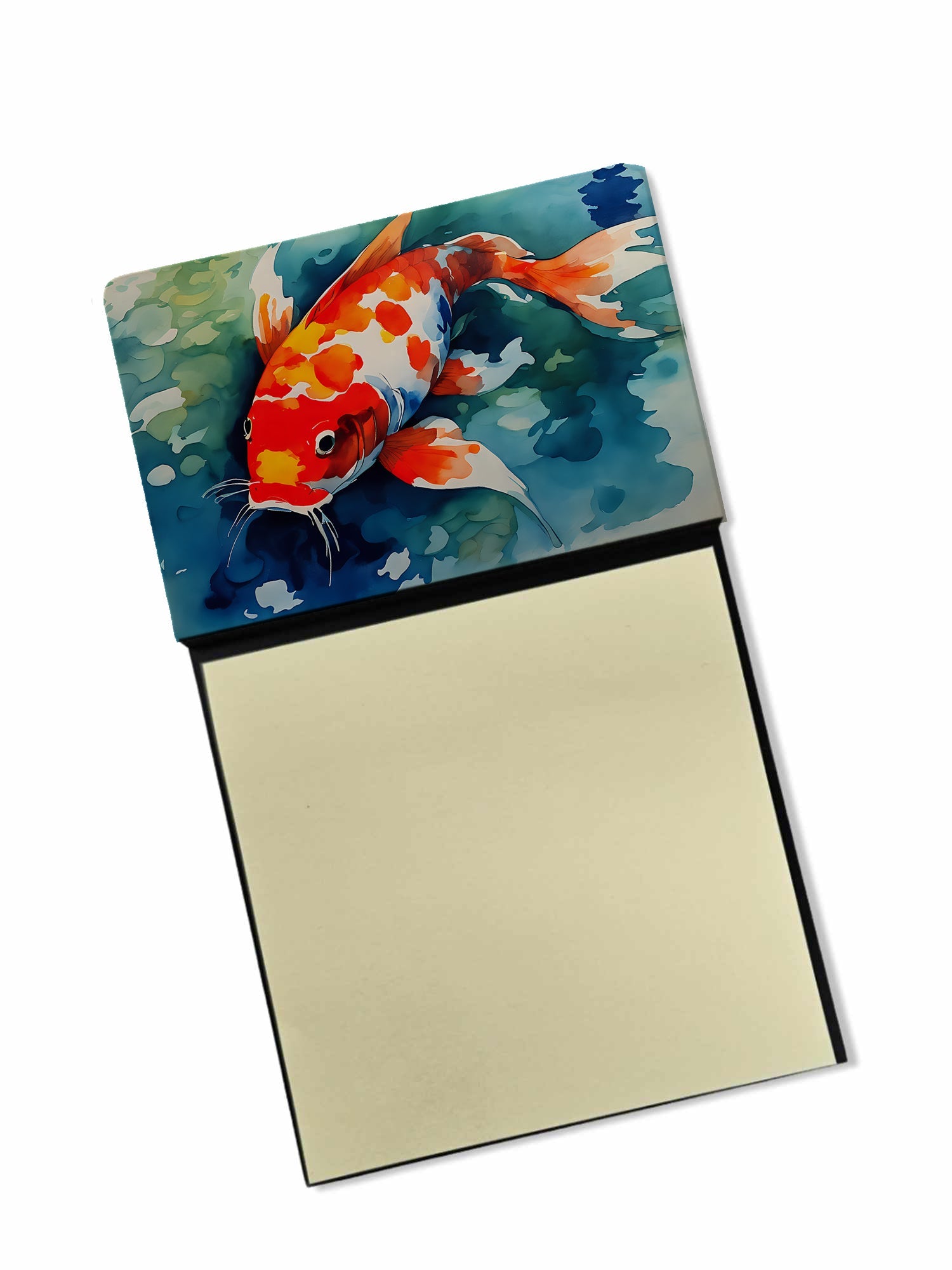 Koi Fish Watercolor Sticky Note Holder Refillable Dispenser Desk Accessory 3x3 Pad Gift