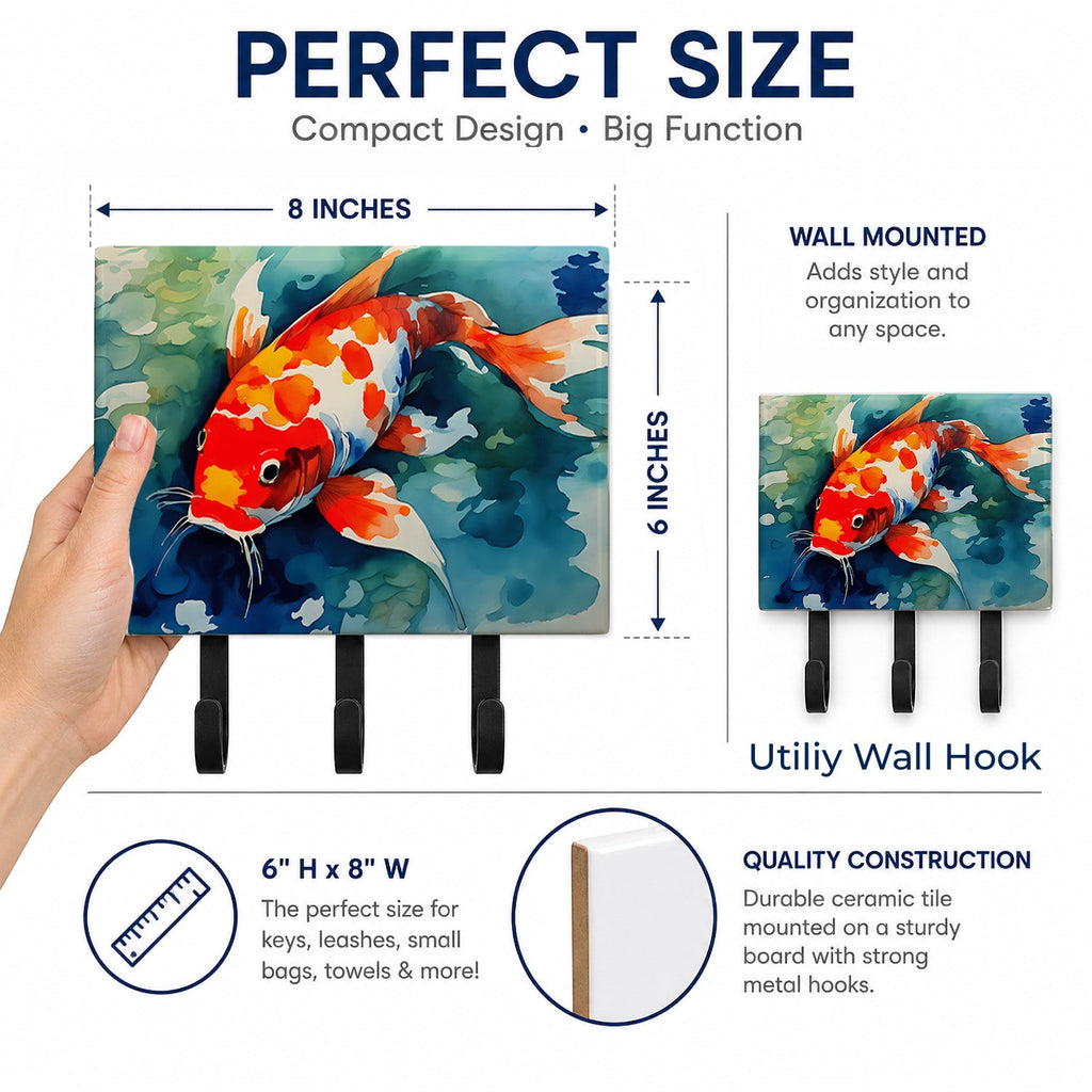 Koi Fish Leash or Key Holder Wall Hooks, Coat Rack Wall Mount, for Hanging Keys, Towels, Aprons, Leashes