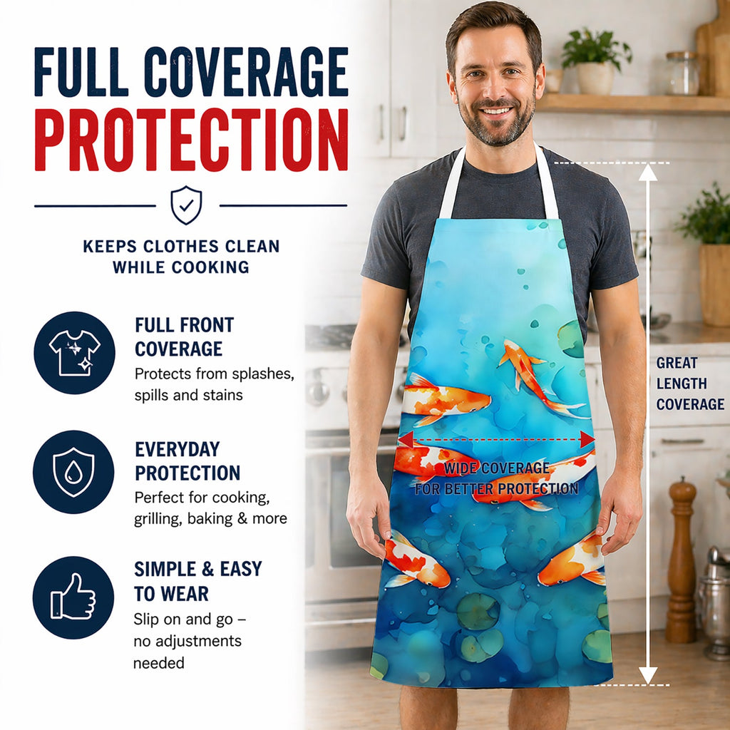 Koi Fish Apron Cooking Kitchen Server Baking Crafts Gardening for Adult Women Men, Unisex, Large, Multicolor
