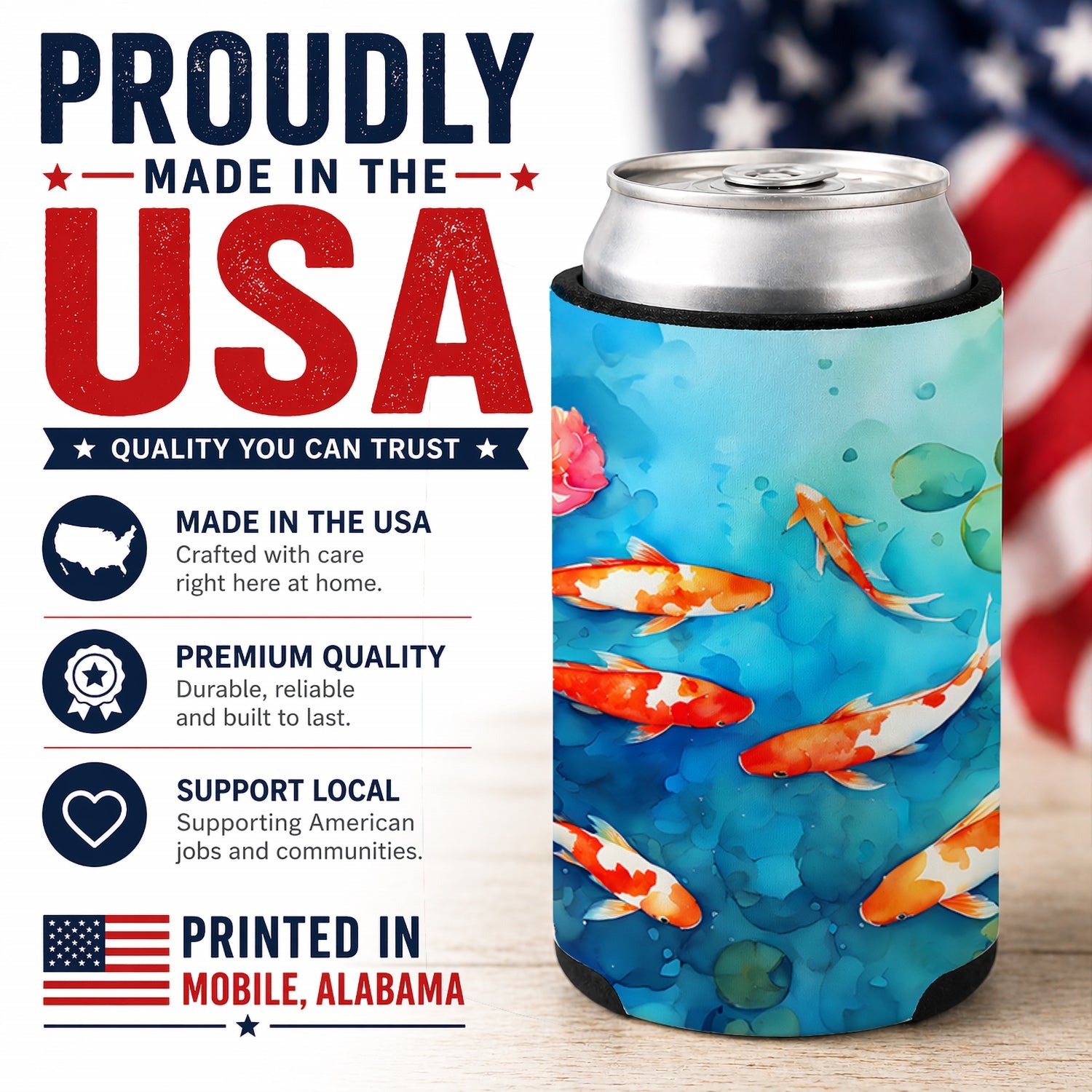 Koi Fish Can or Bottle Hugger Cooler Sleeve for Standard 12 oz Cans, Insulated Foam Beer & Soda Can Hugger Reusable