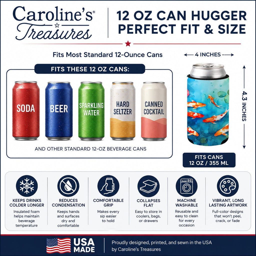 Koi Fish Can or Bottle Hugger Cooler Sleeve for Standard 12 oz Cans, Insulated Foam Beer & Soda Can Hugger Reusable