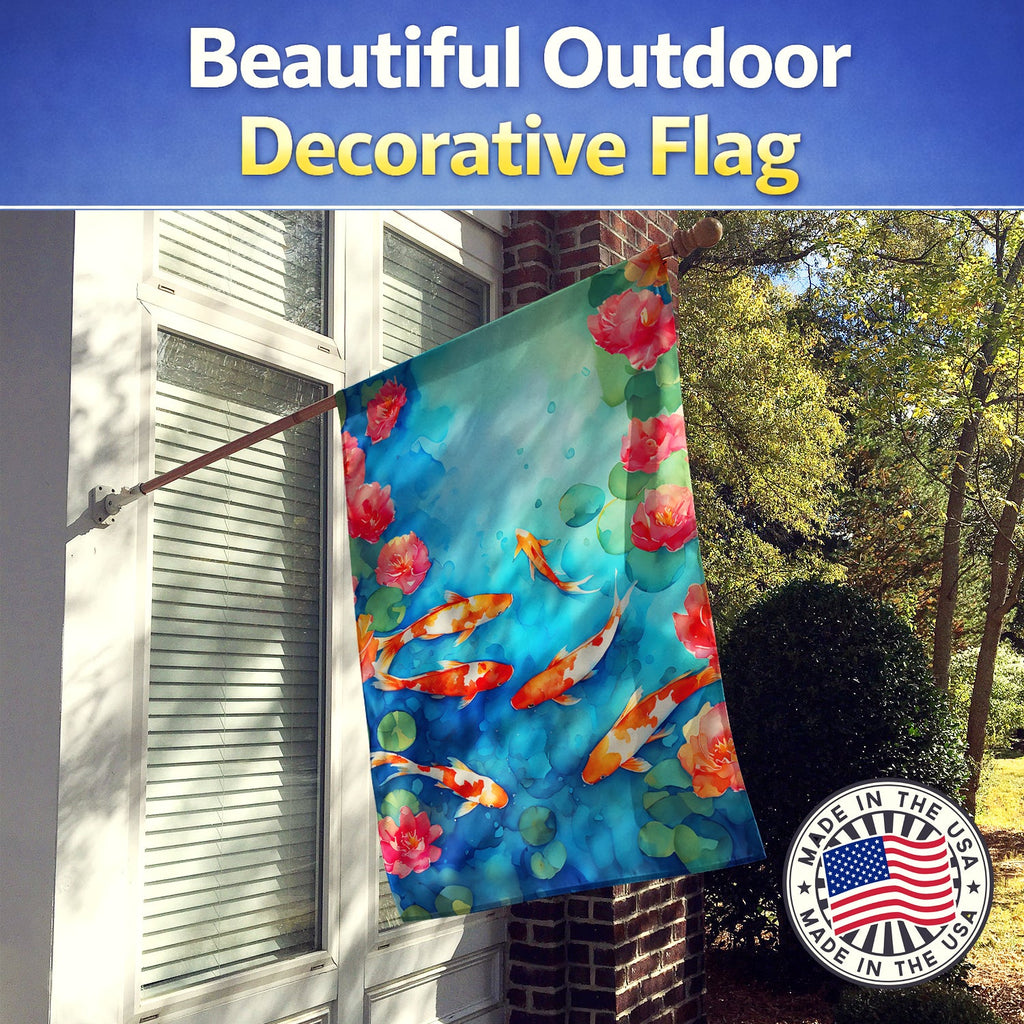 Koi Fish House Flag 28x40 Porch Sleeve Pole Decorative Outside Yard Banner Artwork Wall Hanging, Polyester