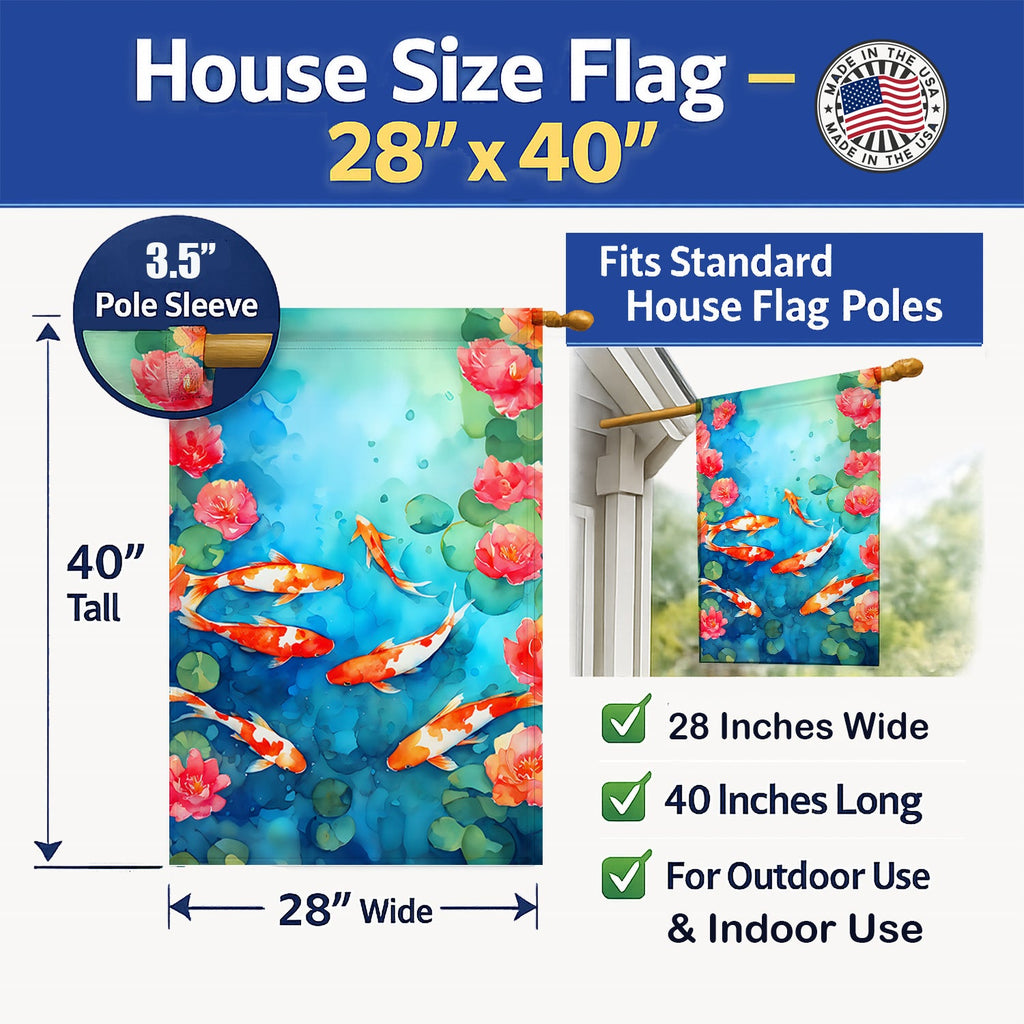 Koi Fish House Flag 28x40 Porch Sleeve Pole Decorative Outside Yard Banner Artwork Wall Hanging, Polyester