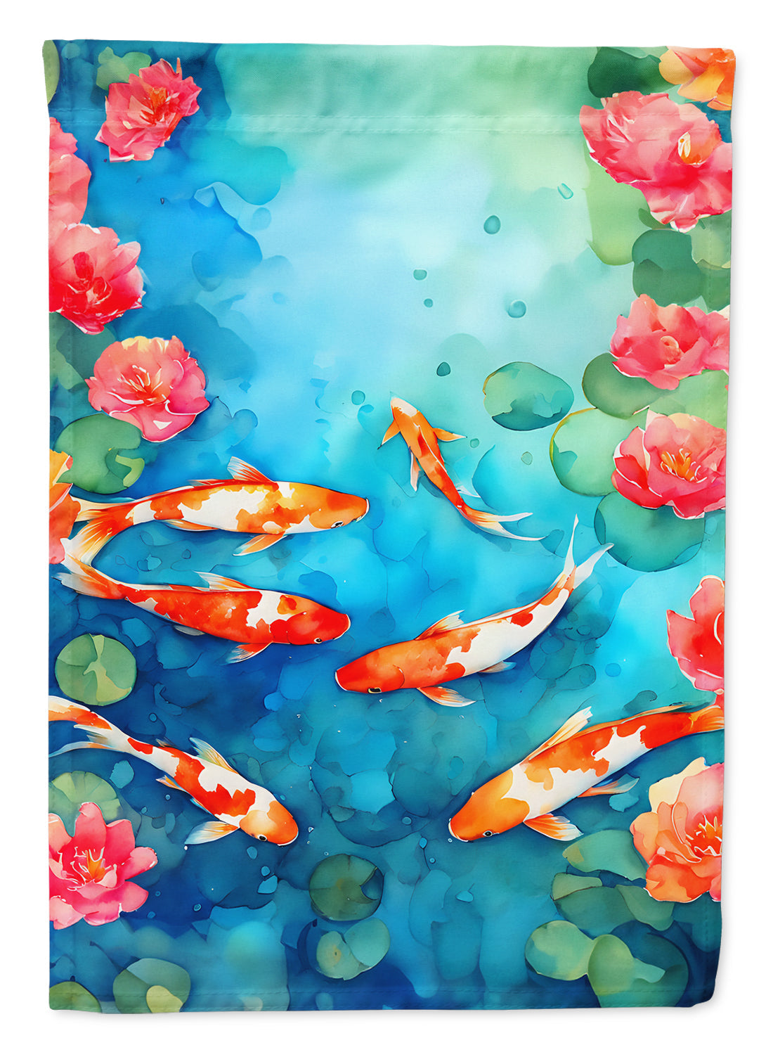 Koi Fish House Flag 28x40 Porch Sleeve Pole Decorative Outside Yard Banner Artwork Wall Hanging, Polyester