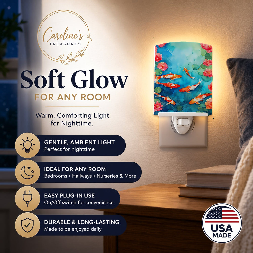 Koi Fish Ceramic Night Light Compact, UL-Certified, Ideal for Bedroom, Bathroom, Nursery, Hallway, Kitchen, 6x4x3, Multicolor