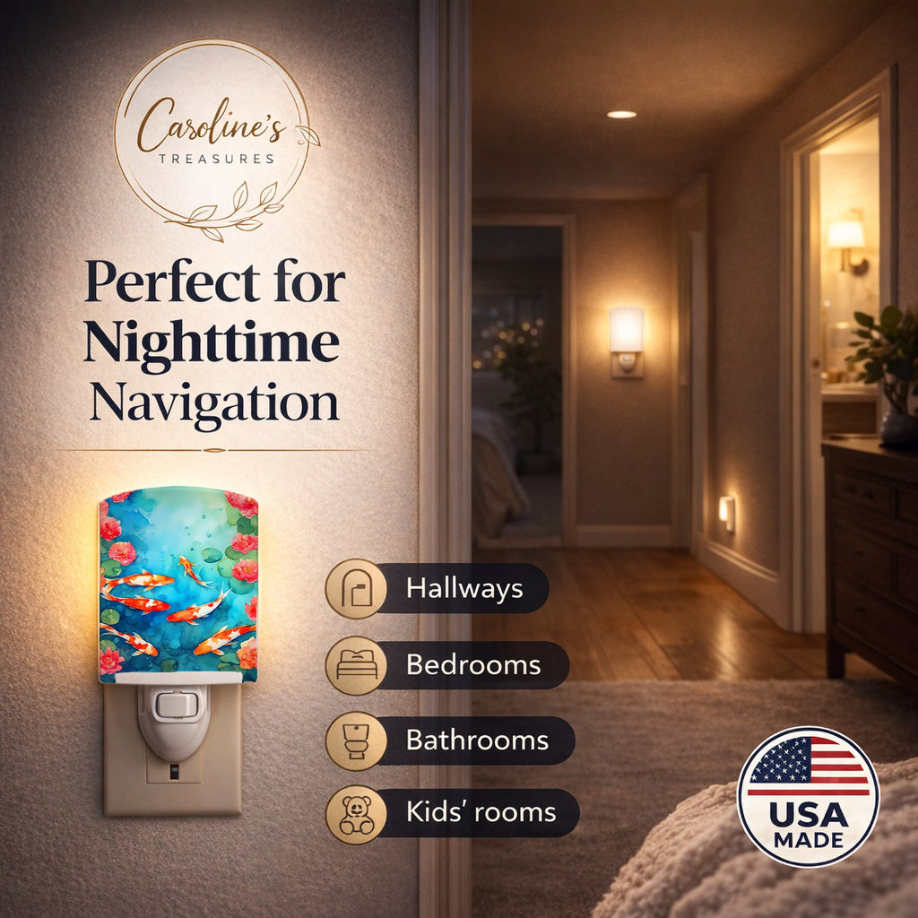 Koi Fish Ceramic Night Light Compact, UL-Certified, Ideal for Bedroom, Bathroom, Nursery, Hallway, Kitchen, 6x4x3, Multicolor