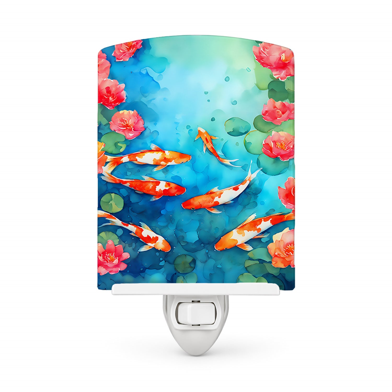 Koi Fish Ceramic Night Light Compact, UL-Certified, Ideal for Bedroom, Bathroom, Nursery, Hallway, Kitchen, 6x4x3, Multicolor