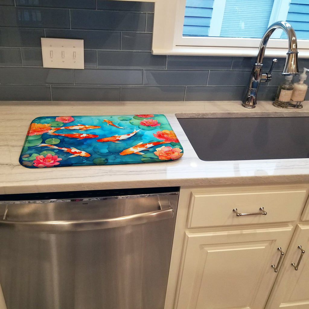 Koi Fish Dish Drying Mat Absorbent Dish Drying Mat Pad for Kitchen Counter Dish Drainer Mat for Countertop, 14 x 21", Multicolor