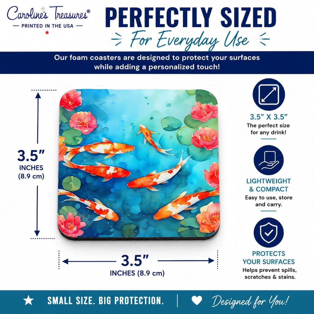 Koi Fish Foam Coasters Set of 4 Cup Coasters for Indoor Outdoor, Tabletop Protection, Anti Slip, Mouse pad Material