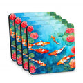 Koi Fish Foam Coasters Set of 4 Cup Coasters for Indoor Outdoor, Tabletop Protection, Anti Slip, Mouse pad Material