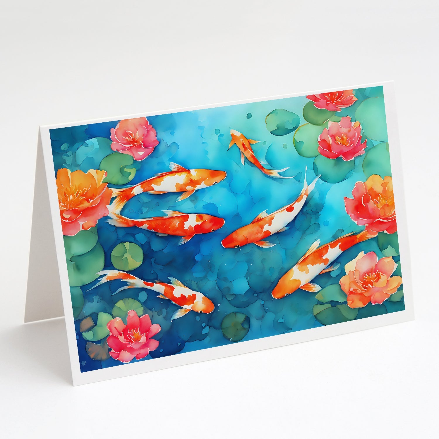 Koi Fish Greeting Cards Pack of 8 Blank Cards with Envelopes Whimsical A7 Size 5x7
