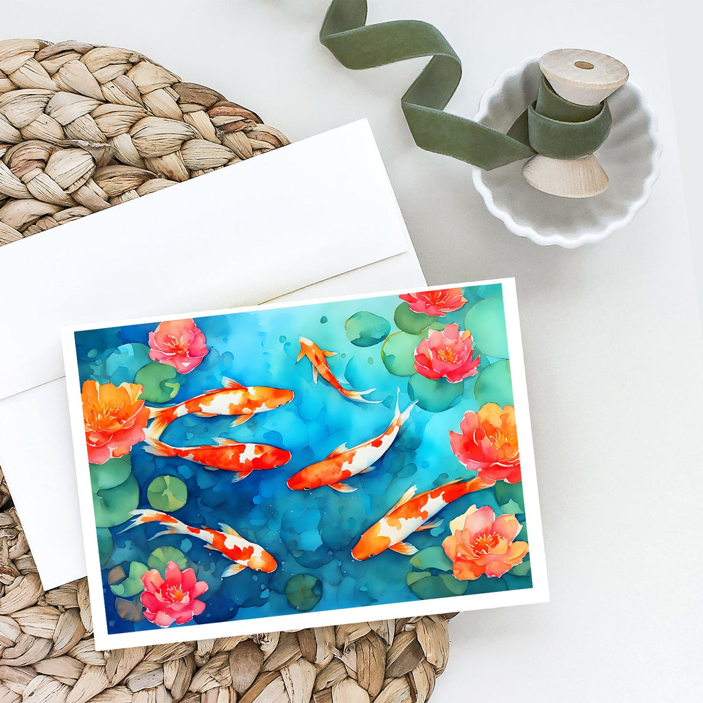 Koi Fish Greeting Cards Pack of 8 Blank Cards with Envelopes Whimsical A7 Size 5x7