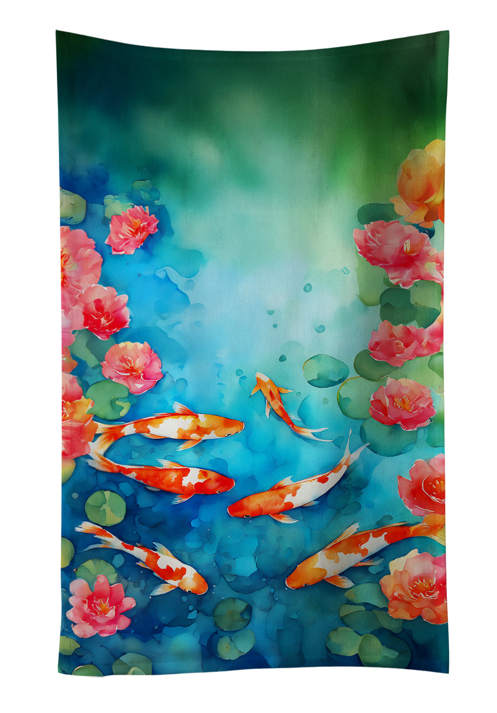 Koi Fish Kitchen Towel Velour Plush Front and Cotton Loop Back Machine Washable
