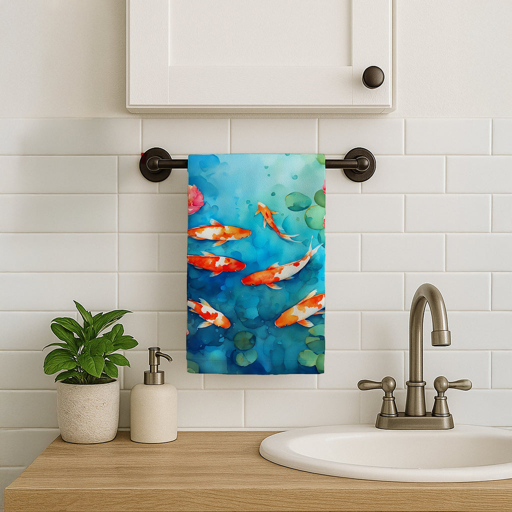 Koi Fish Kitchen Towel Velour Plush Front and Cotton Loop Back Machine Washable