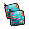 Koi Fish Pot Holder Set of 2 Heat Resistant Quilted Hot Pads 7.5 x 7.5 Inch, Insulated Kitchen Trivets for Cooking & Baking