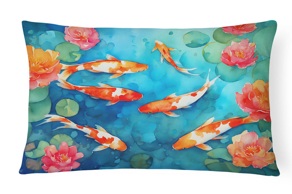 Koi Fish Decorative Throw Pillow 12x16 Indoor Outdoor Accent Cushion, Fabric Cover with Insert for Sofa, Bed, Porch & Living Room