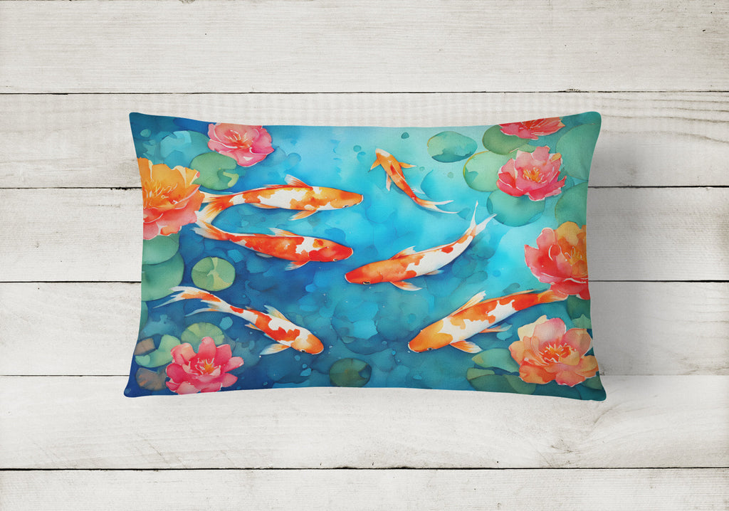 Koi Fish Decorative Throw Pillow 12x16 Indoor Outdoor Accent Cushion, Fabric Cover with Insert for Sofa, Bed, Porch & Living Room