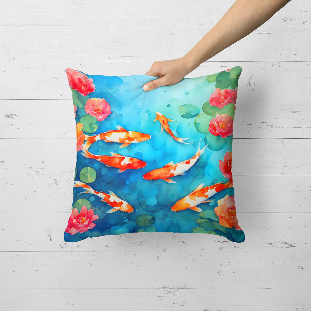 Koi Fish Decorative Throw Pillow 18x18 Indoor Outdoor Accent Cushion, Fabric Cover with Insert for Sofa, Bed, Porch & Living Room