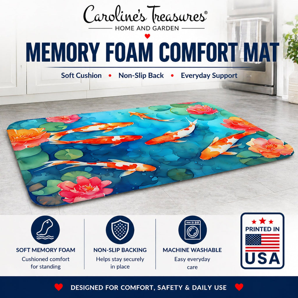 Koi Fish Memory Foam Kitchen Mat Machine Washable Anti-Fatigue Cushion Comfort Bath or Kitchen Rug
