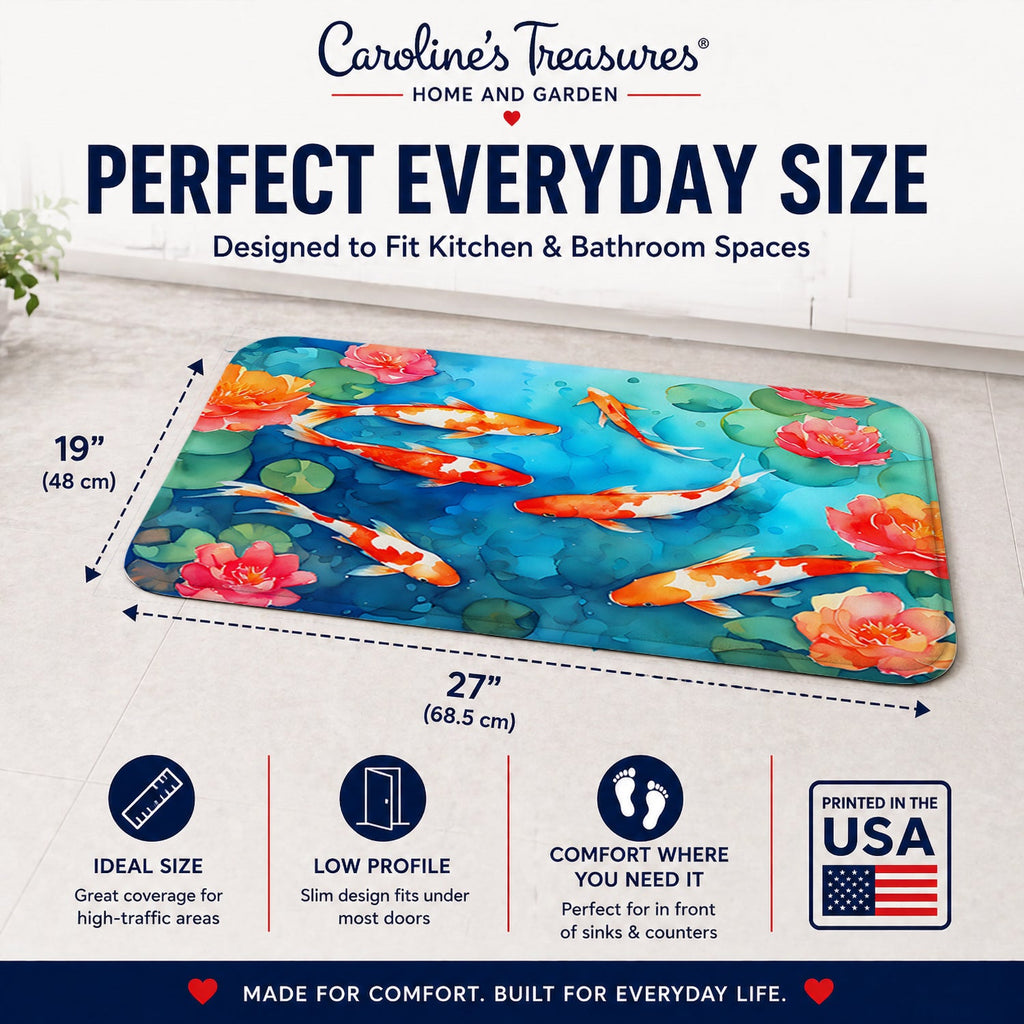 Koi Fish Memory Foam Kitchen Mat Machine Washable Anti-Fatigue Cushion Comfort Bath or Kitchen Rug
