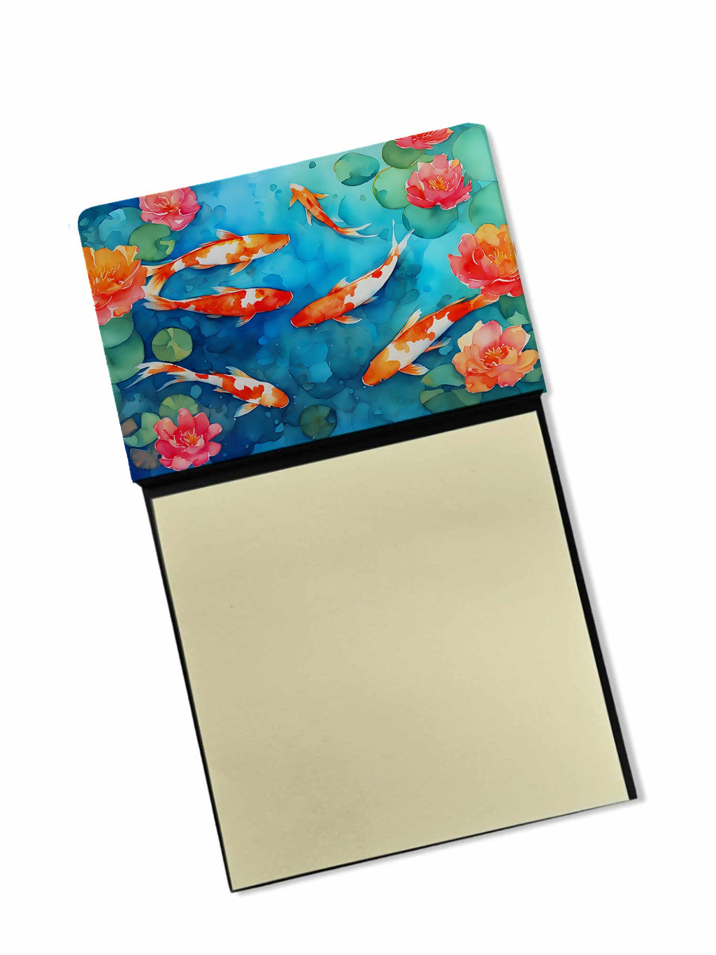 Koi Fish Watercolor Sticky Note Holder Refillable Dispenser Desk Accessory 3x3 Pad Gift